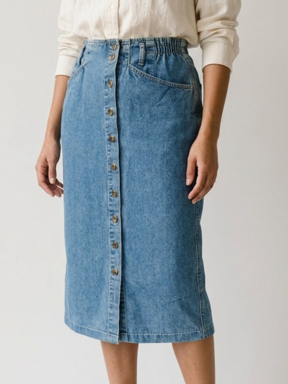Vintage Gloria Vanderbilt Denim Midi Skirt Button Front Size 16 90s